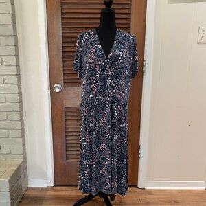 L.L. Bean Floral Midi Dress - Navy and Pink